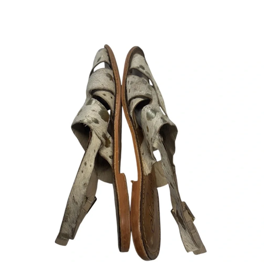 Naughty Monkey Leather Sandals with Pony Hair & Gold Accents Size 6.5
